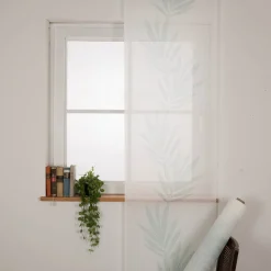 Schiebegardine Meterware Bambusoptik Streifen Blätter weiß mint 60cm Breite