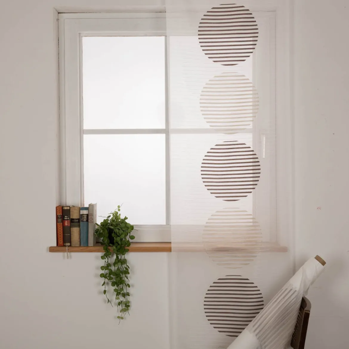 Schiebegardinen Meterware Effektvoile Scherli Kreise ecru grau natur 60cm Breite