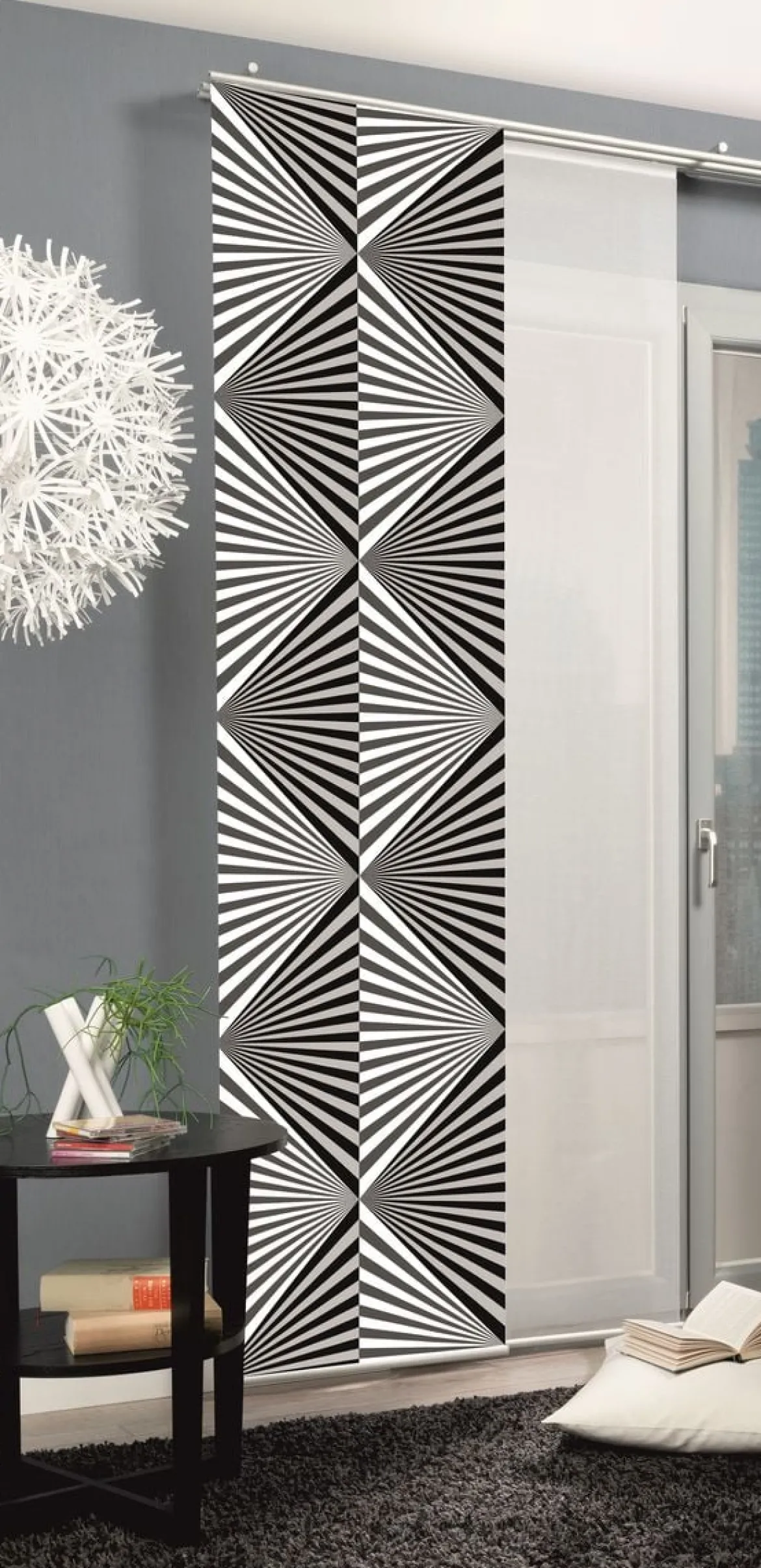 Schiebevorhang Flächenvorhang Flächenschal Paneel Digitaldruck Geometrisch schwarz weiß 60x245cm