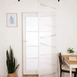 Schiebevorhang Leinenstruktur Voile abstrakt weiß taupe 245x60cm (BxH)