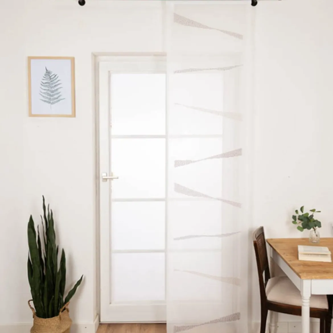 Schiebevorhang Leinenstruktur Voile abstrakt weiß taupe 245x60cm (BxH)