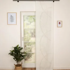 Schiebevorhang Leinenstruktur Voile Kreise mit Technik wollweiß natur 245x60cm