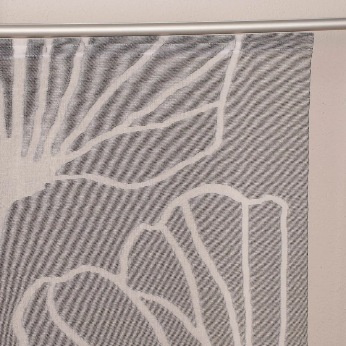 Schiebevorhang Schiebegardine Scherli Gingko Blätter halbtransparent inkl. Technik grau 245x60cm