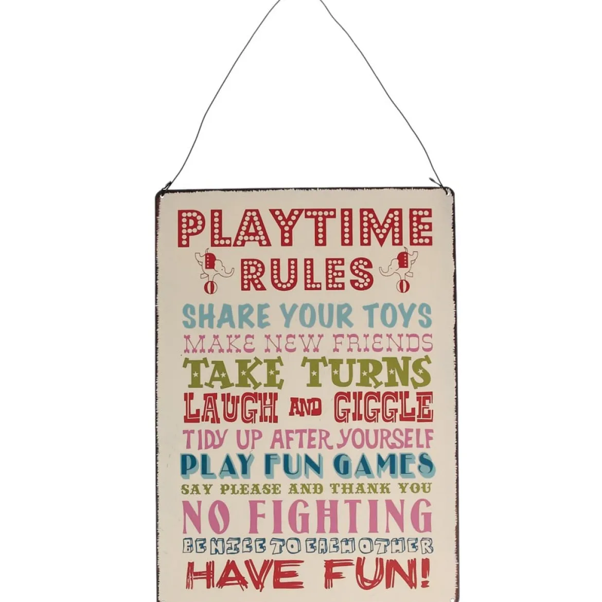 Schild Metall Retro Playtime rules 20x28cm