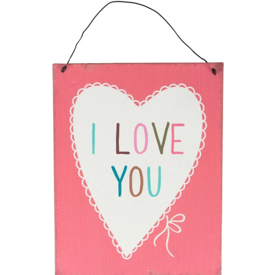 Schild Plakette Blech Vintage "I LOVE YOU" rosa 19x15cm