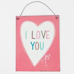 Schild Plakette Blech Vintage "I LOVE YOU" rosa 19x15cm