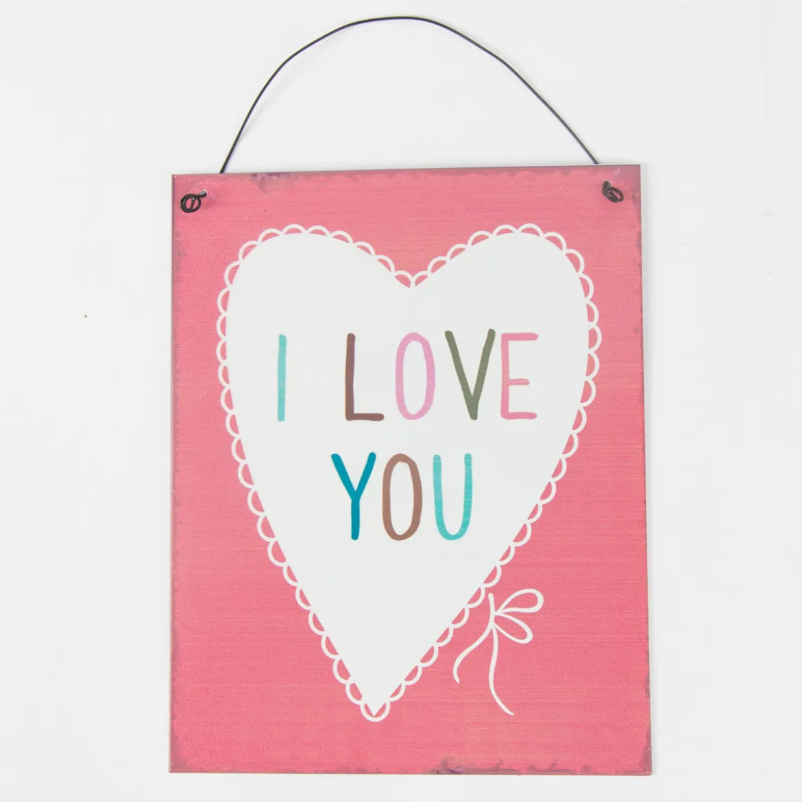 Schild Plakette Blech Vintage "I LOVE YOU" rosa 19x15cm