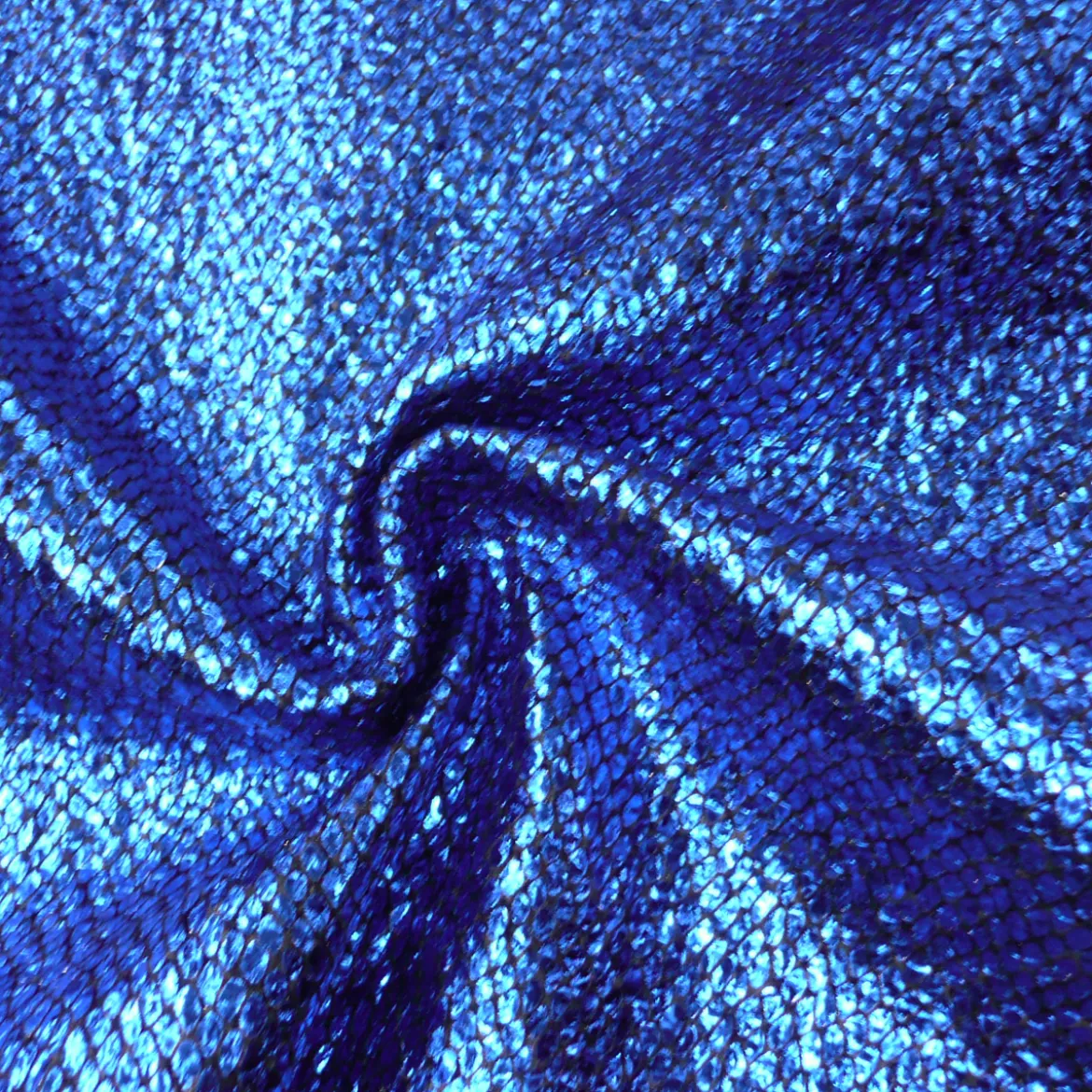 Schlangenhaut Optik Metallic Stoff Faschingsstoff royalblau blau schwarz 1,4m Breite