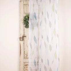 Schlaufenschal Fertiggardine Voile Blätter weiß blau grün 140x245cm