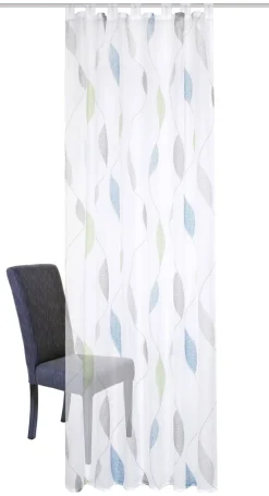 Schlaufenschal Fertiggardine Voile Blätter weiß blau grün 140x245cm
