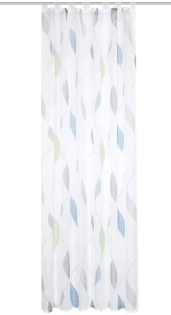 Schlaufenschal Fertiggardine Voile Blätter weiß blau grün 140x245cm