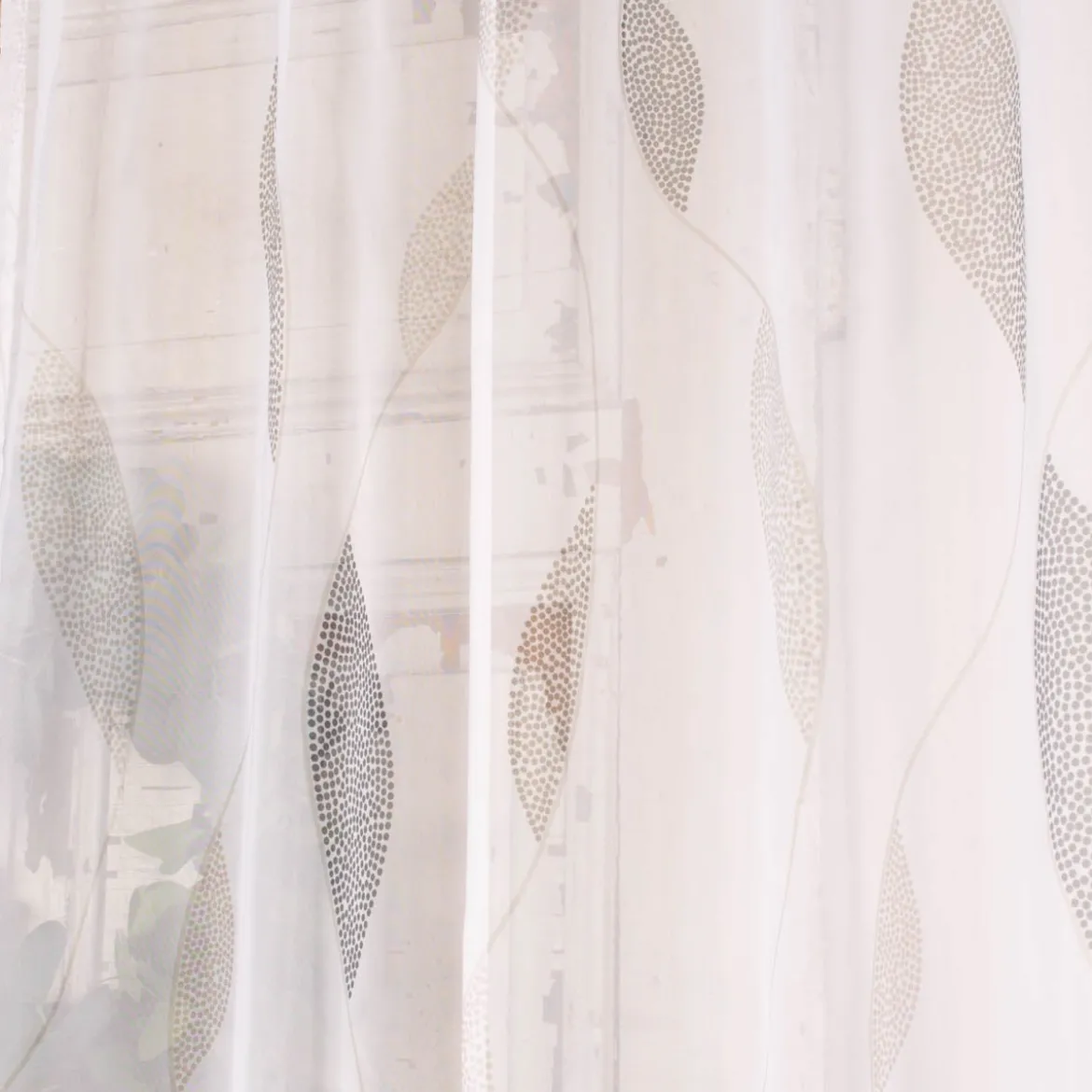 Schlaufenschal Fertiggardine Voile Blätter weiß grau 140x245cm