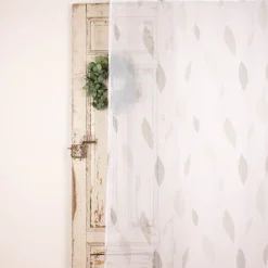Schlaufenschal Fertiggardine Voile Blätter weiß grau 140x245cm