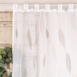 Schlaufenschal Fertiggardine Voile Blätter weiß grau 140x245cm