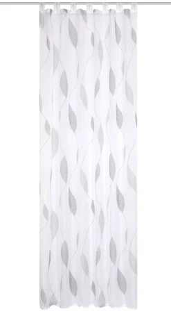 Schlaufenschal Fertiggardine Voile Blätter weiß grau 140x245cm