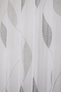 Schlaufenschal Fertiggardine Voile Blätter weiß grau 140x245cm