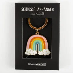 Schlüsselanhänger Regenbogen mit Gold-Veredelung 85x40mm von Grafik Werkstatt