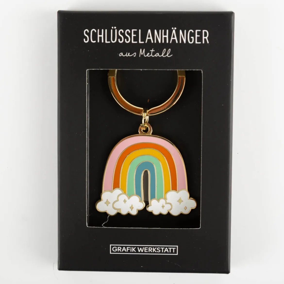 Schlüsselanhänger Regenbogen mit Gold-Veredelung 85x40mm von Grafik Werkstatt