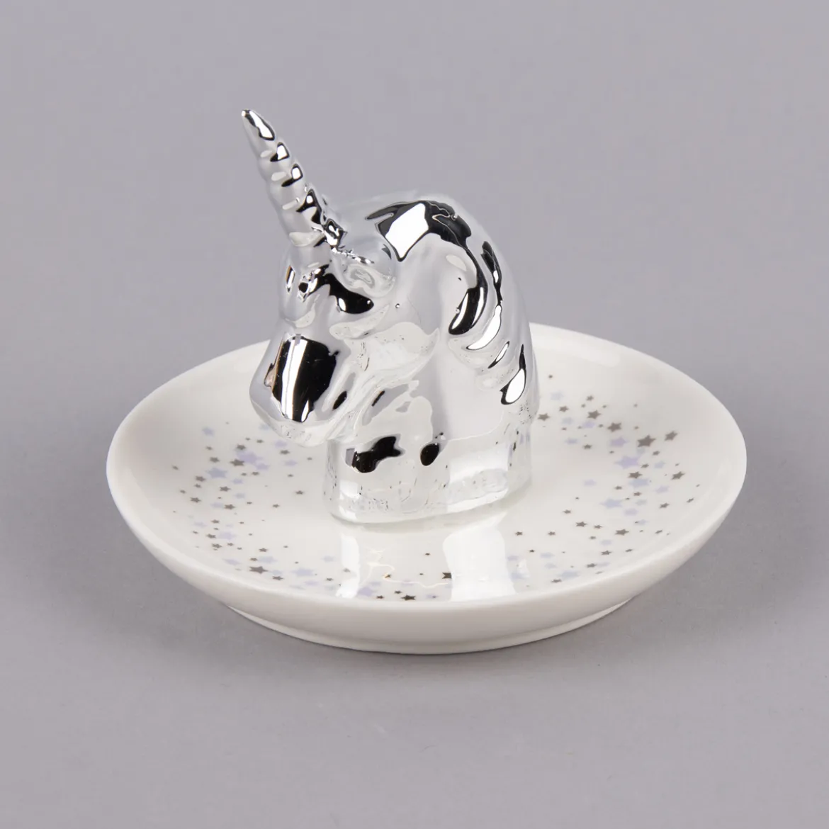 Schmuckteller Einhorn Porzellan weiß silberfarben 10x11cm