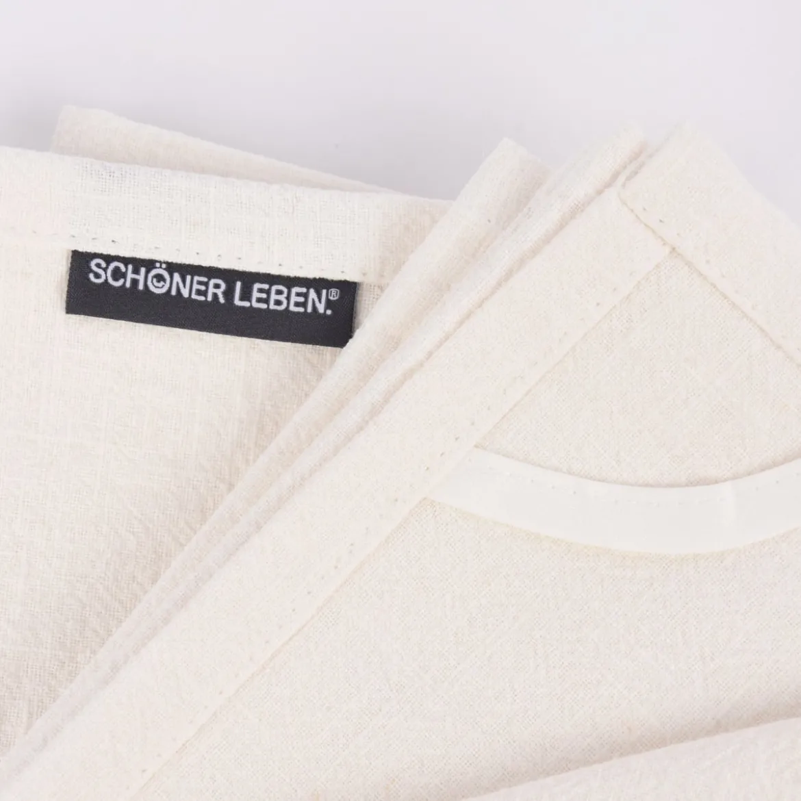 SCHÖNER LEBEN. Geschirrtuch 2er Set Bio Ramie Leinenoptik einfarbig cremeweiß 40x70cm