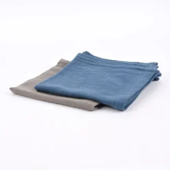 SCHÖNER LEBEN. Geschirrtuch 2er Set Bio Ramie Leinenoptik Farbmix blau und grau 40x70cm