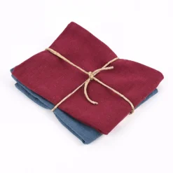 SCHÖNER LEBEN. Geschirrtuch 2er Set Bio Ramie Leinenoptik Farbmix blau und beere 40x70cm