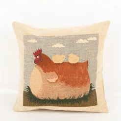 SCHÖNER LEBEN. Gobelin Kissenhülle Henne mit Küken beige 42x42cm
