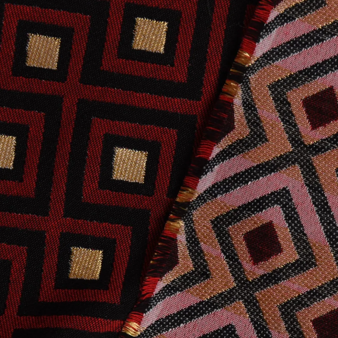 SCHÖNER LEBEN. Kissenhülle Art Deco Rauten Retro rot schwarz goldfarbig verschiedene Größen
