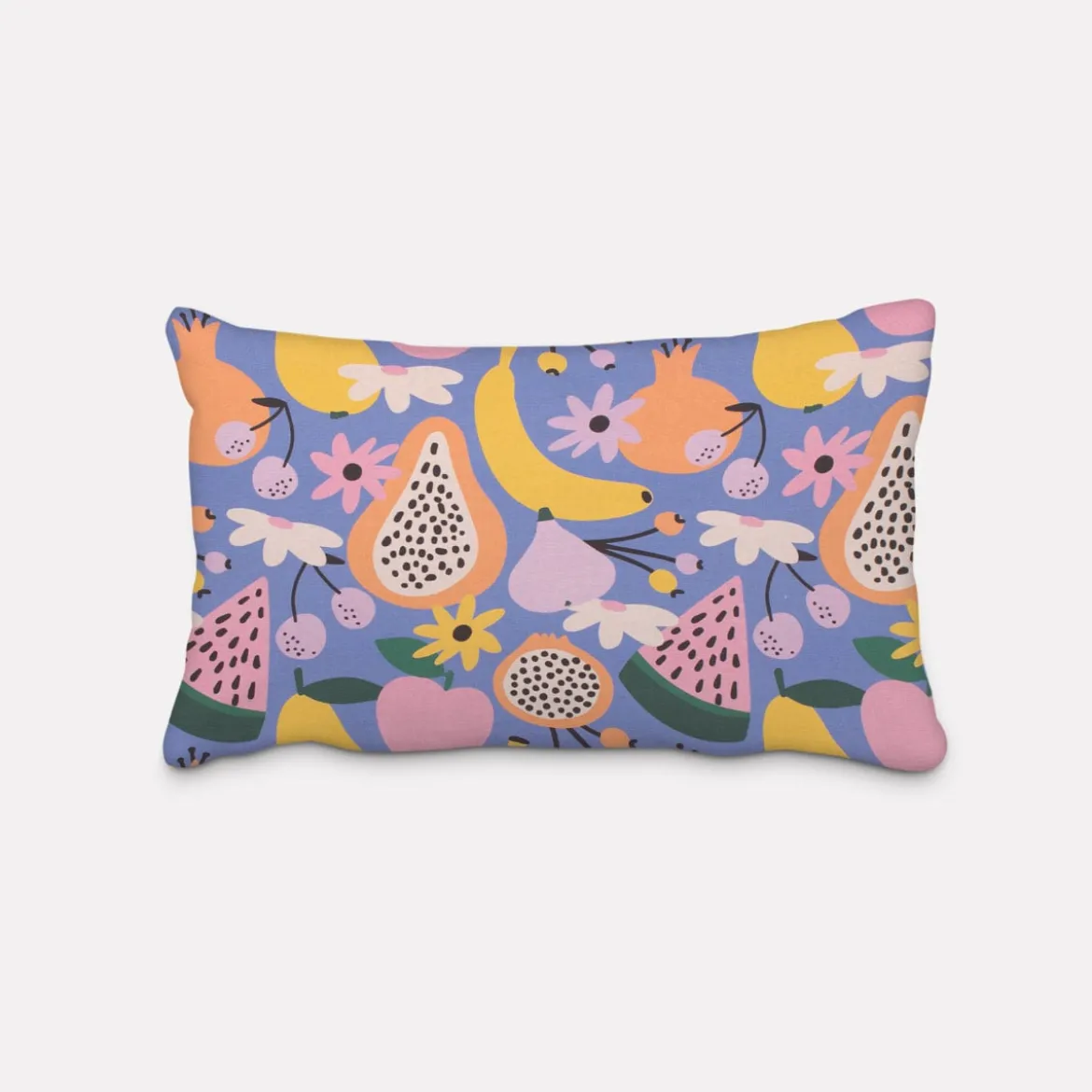 SCHÖNER LEBEN. Kissenhülle aus Baumwolle Retro Pop Obst Blumen lila bunt verschiedene Größen