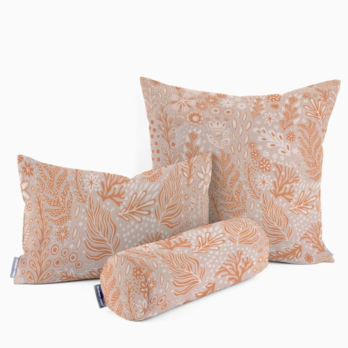 SCHÖNER LEBEN. Kissenhülle aus Baumwolle Blätter Blumen Gräser grau beige orange verschiedene Größen