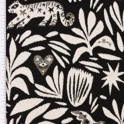SCHÖNER LEBEN. Kissenhülle aus Jacquardstoff Mystik Blätter Schlange Vogel Wildkatze schwarz weiß goldfarbig verschiedene Größen