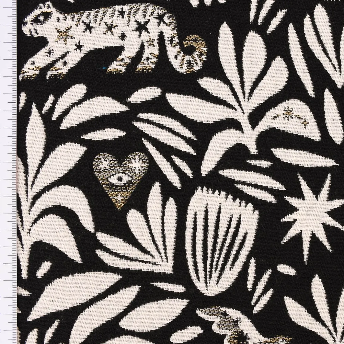 SCHÖNER LEBEN. Kissenhülle aus Jacquardstoff Mystik Blätter Schlange Vogel Wildkatze schwarz weiß goldfarbig verschiedene Größen
