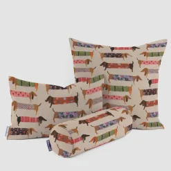 SCHÖNER LEBEN. Kissenhülle Baumwollstoff Dachshund Dackel beige bunt verschiedene Größen