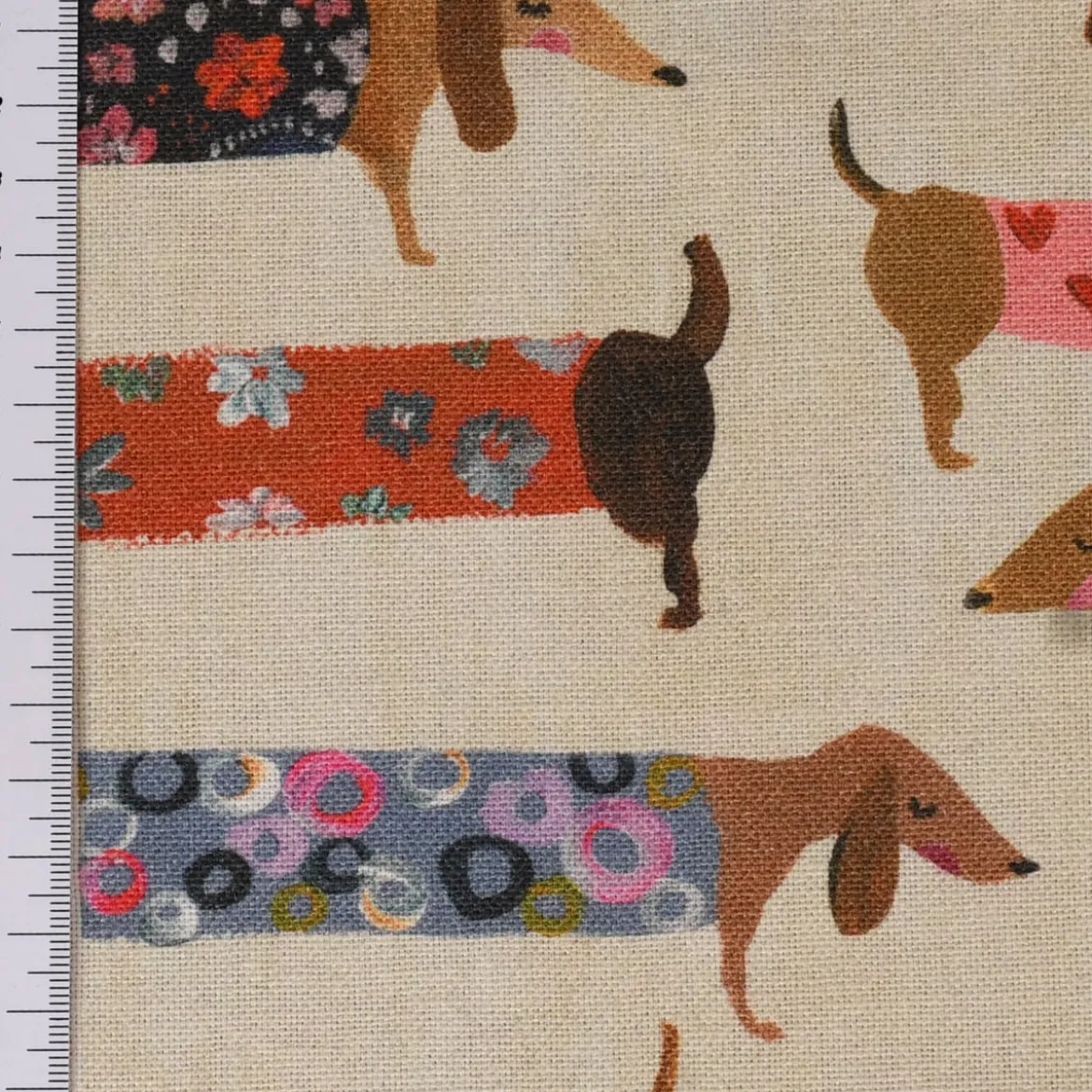 SCHÖNER LEBEN. Kissenhülle Baumwollstoff Dachshund Dackel beige bunt verschiedene Größen