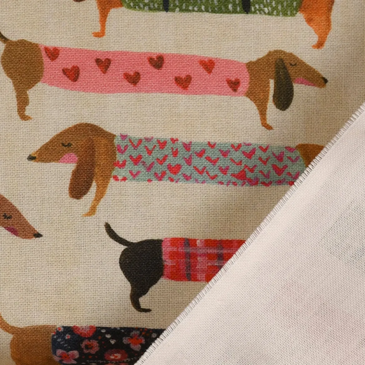 SCHÖNER LEBEN. Kissenhülle Baumwollstoff Dachshund Dackel beige bunt verschiedene Größen