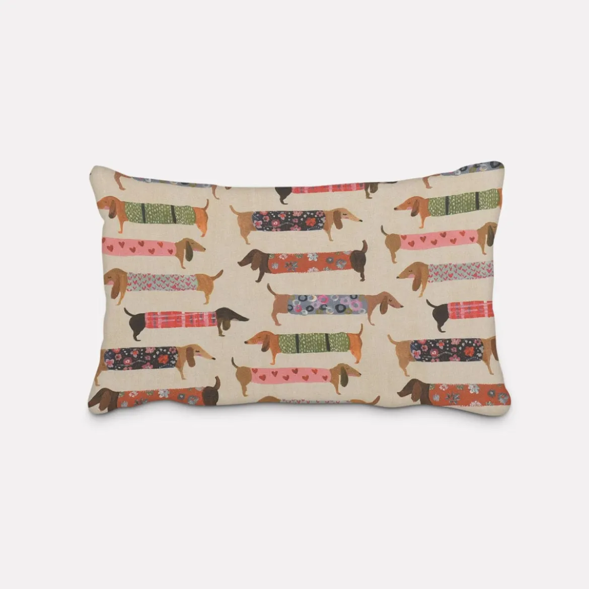 SCHÖNER LEBEN. Kissenhülle Baumwollstoff Dachshund Dackel beige bunt verschiedene Größen