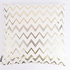 SCHÖNER LEBEN. Kissenhülle Chevron Zacken weiß goldfarbig metallic 50x50cm