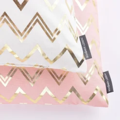 SCHÖNER LEBEN. Kissenhülle Chevron Zacken weiß goldfarbig metallic 50x50cm