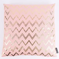 SCHÖNER LEBEN. Kissenhülle Chevron Zacken rosa goldfarbig metallic 50x50cm