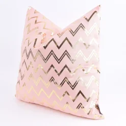 SCHÖNER LEBEN. Kissenhülle Chevron Zacken rosa goldfarbig metallic 50x50cm