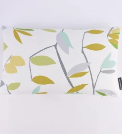 SCHÖNER LEBEN. Kissenhülle Coco Lemonade Blätter grau grün gelb 30x50cm