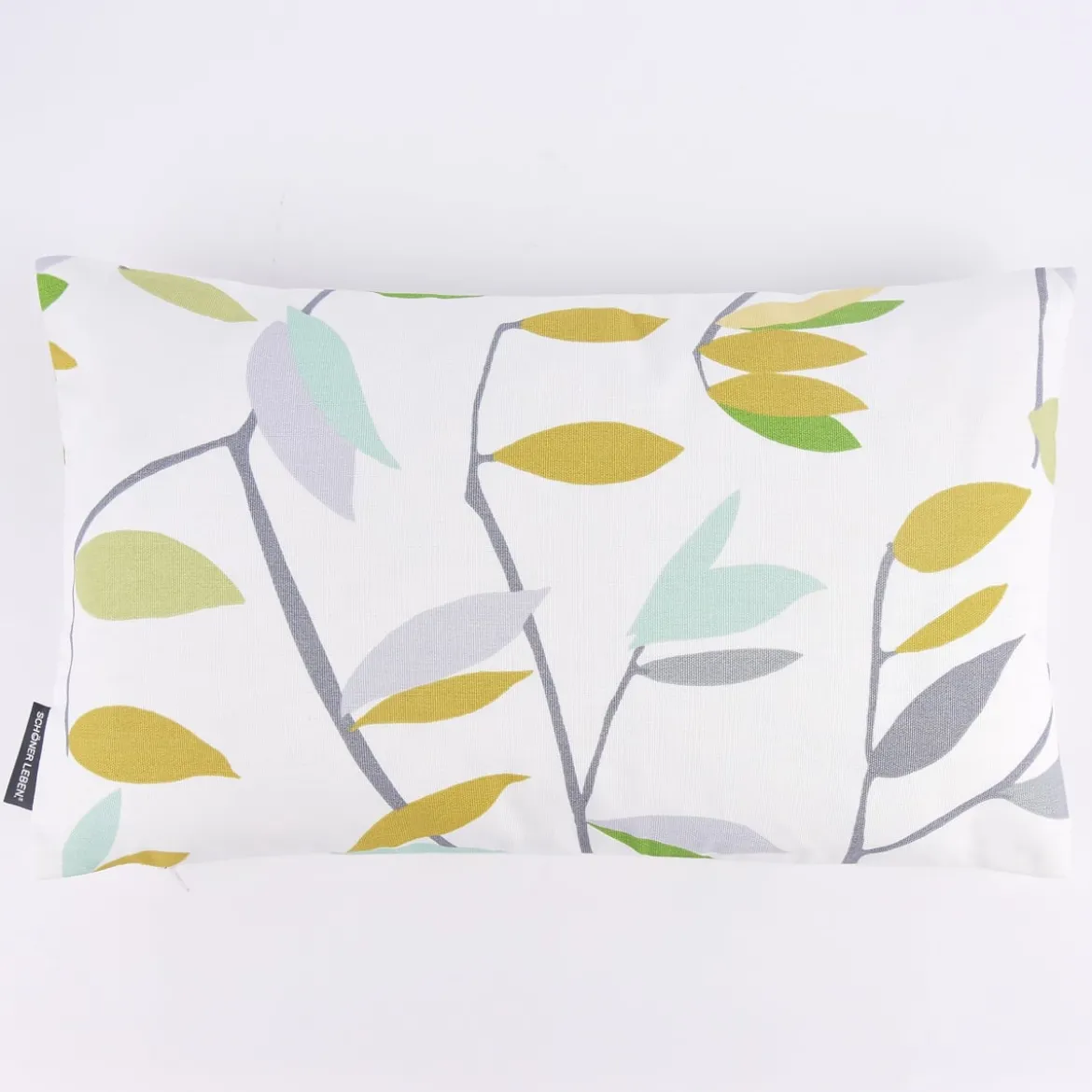 SCHÖNER LEBEN. Kissenhülle Coco Lemonade Blätter grau grün gelb 30x50cm