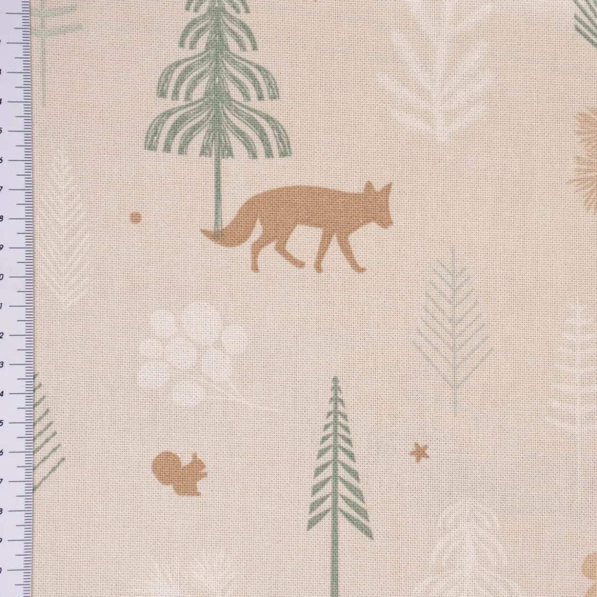 SCHÖNER LEBEN. Kissenhülle Cold Forest Animals Bäume Waldtiere beige grün weiß verschiedene Größen