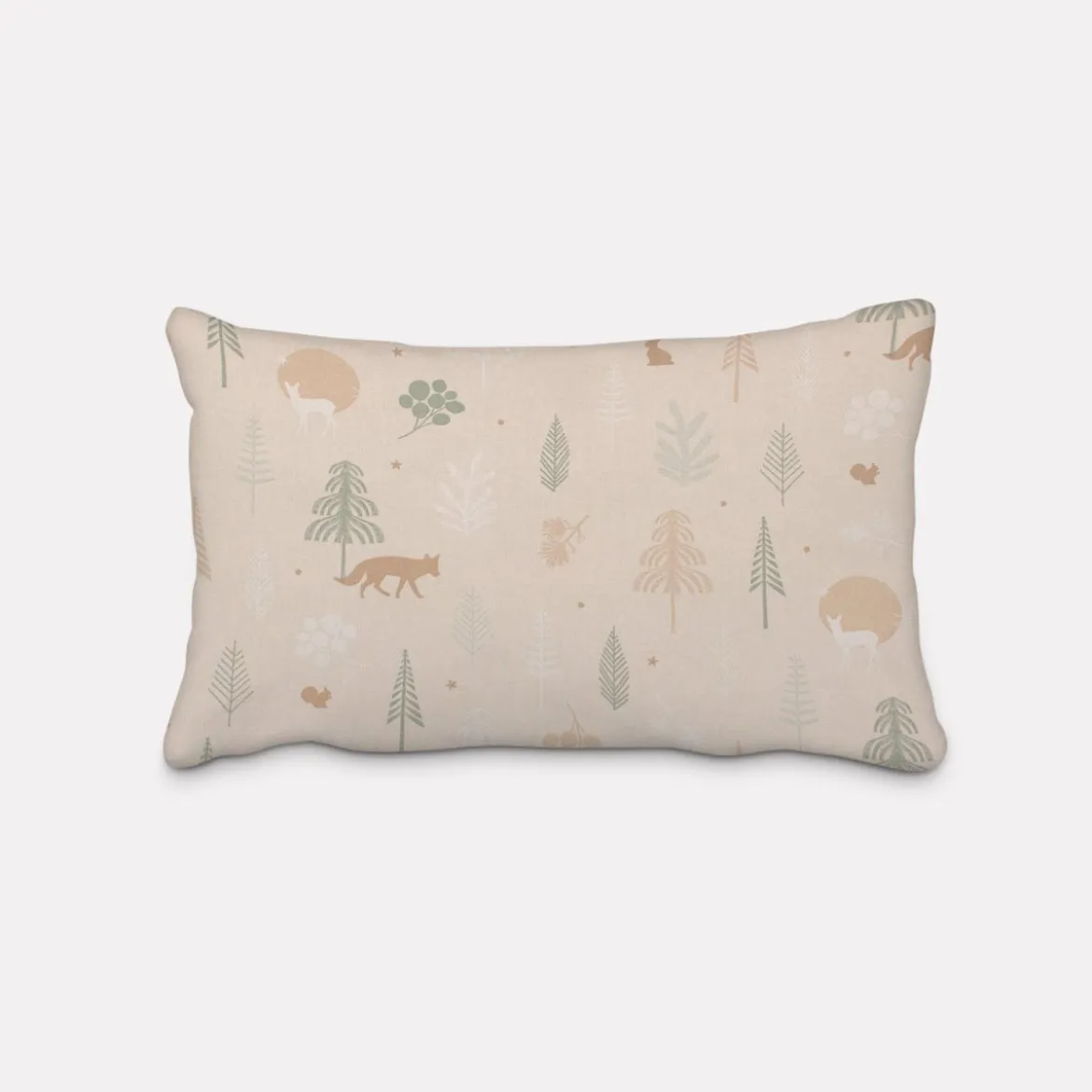 SCHÖNER LEBEN. Kissenhülle Cold Forest Animals Bäume Waldtiere beige grün weiß verschiedene Größen