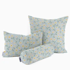 SCHÖNER LEBEN. Kissenhülle Daisy Sweet Field Gänseblümchen Leinenlook hellblau oder natur weiß versch. Größen