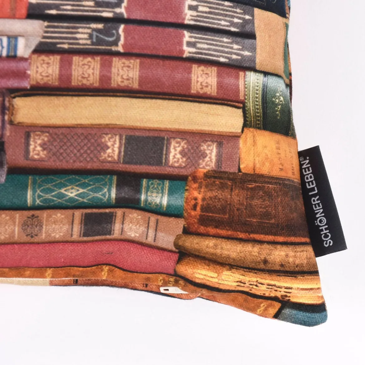 SCHÖNER LEBEN. Kissenhülle Digitaldruck Bücher Books bunt 40x40cm