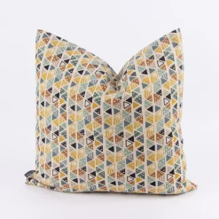 SCHÖNER LEBEN. Kissenhülle Dreiecke in Reihen beige petrol ocker schwarz 50x50cm