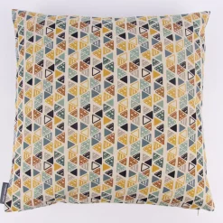 SCHÖNER LEBEN. Kissenhülle Dreiecke in Reihen beige petrol ocker schwarz 50x50cm