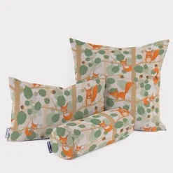 SCHÖNER LEBEN. Kissenhülle Eichhörnchen im Baum grün orange verschiedene Größen