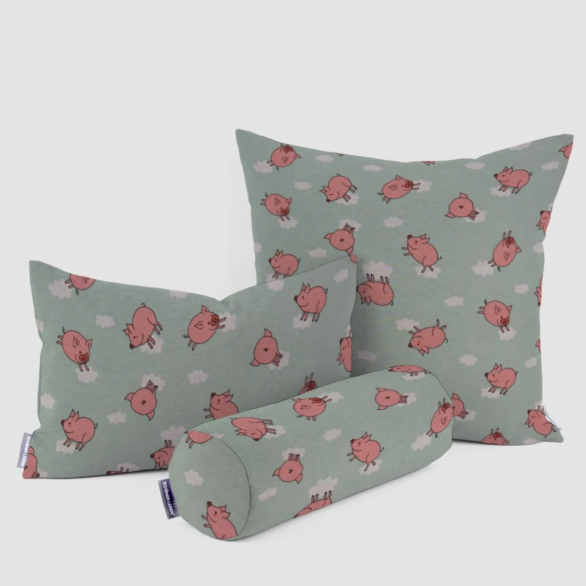 SCHÖNER LEBEN. Kissenhülle Flying Pigs Schweinchen Wolken mint rosa weiß verschiedene Größen